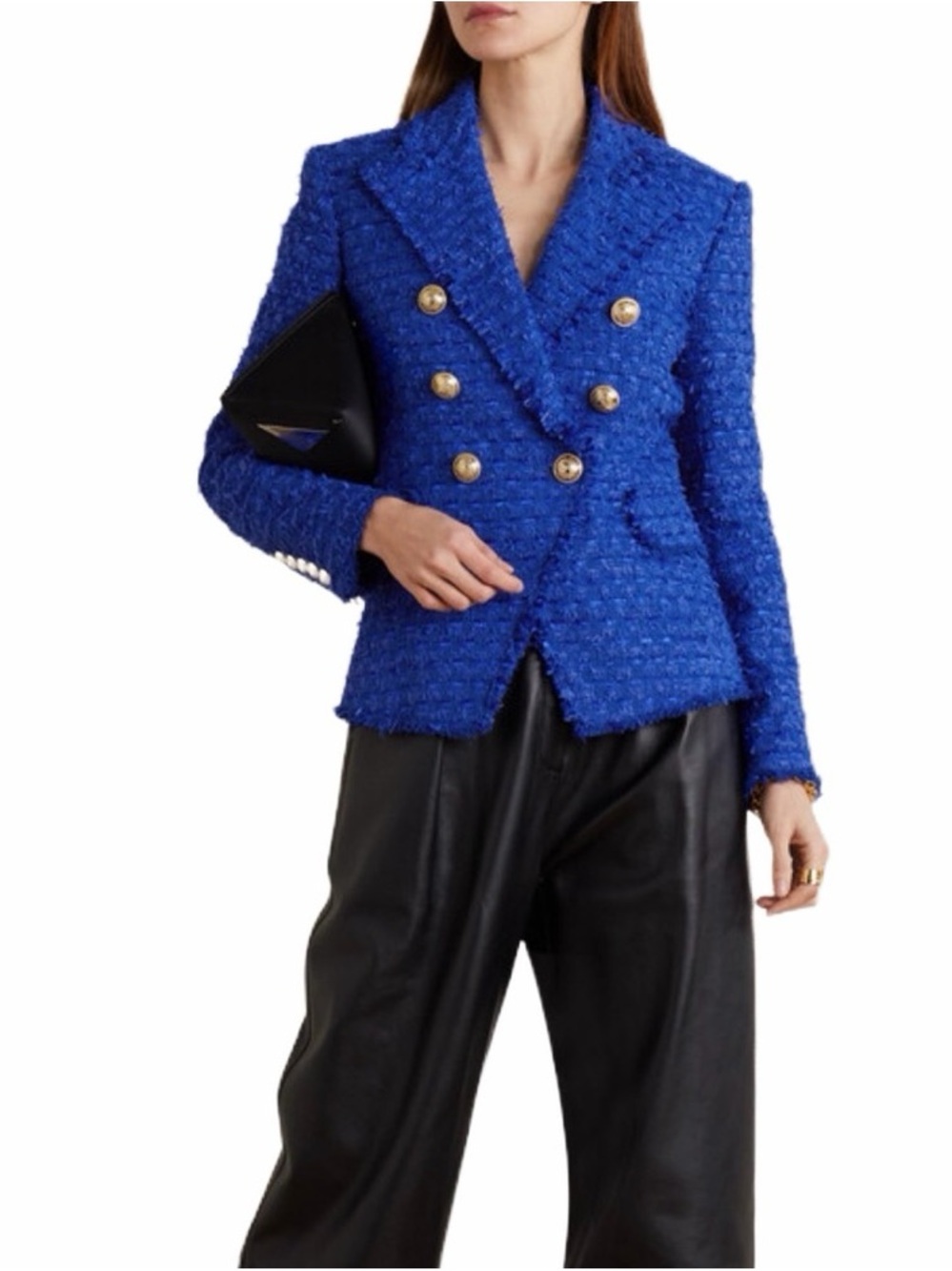Balmain | Blue Boucle Double-Breasted Blazer, EU 38 - Picture 3 of 15